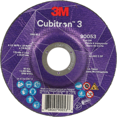 Meule &agrave; tronçonner Cubitron 3, 4-1/2" x 0,04", Arbre de 7/8", Type T27, C&eacute;ramique, 13 300 Tr/min EastCoast Offshore Supplies