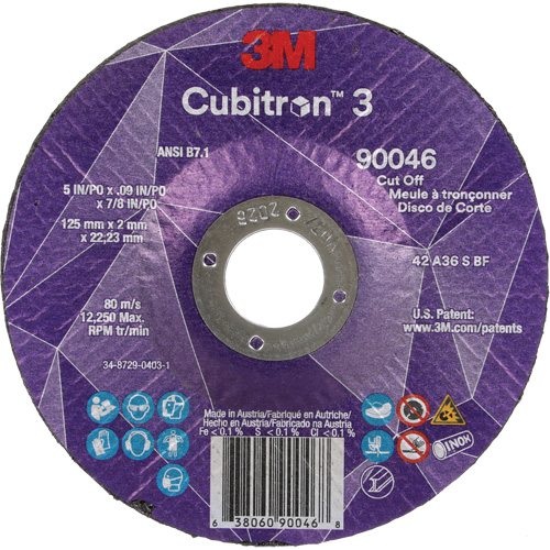 Cubitron 3 Cut-Off Wheel, 5" x 0.09", 7/8" Arbor, Type T27, Ceramic, 12250 RPM EastCoast Offshore Supplies