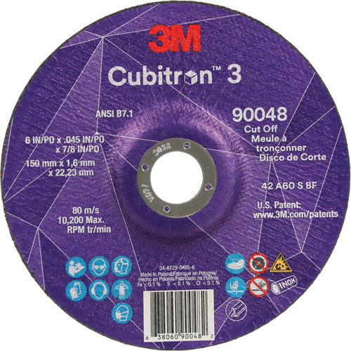 Cubitron 3 Cut-Off Wheel, 6" x 0.045", 7/8" Arbor, Type T27, Ceramic, 10200 RPM EastCoast Offshore Supplies