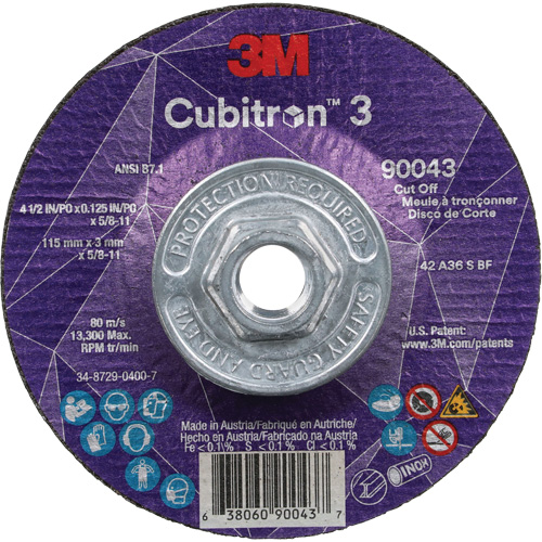 Cubitron 3 Cut-Off Wheel, 4-1/2" x 1/8", 5/8"-11 Arbor, Type T27, Ceramic, 13300 RPM EastCoast Offshore Supplies