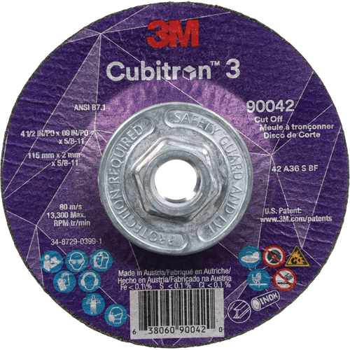 Cubitron 3 Cut-Off Wheel, 4-1/2" x 0.09", 5/8"-11 Arbor, Type T27, Ceramic, 13300 RPM EastCoast Offshore Supplies