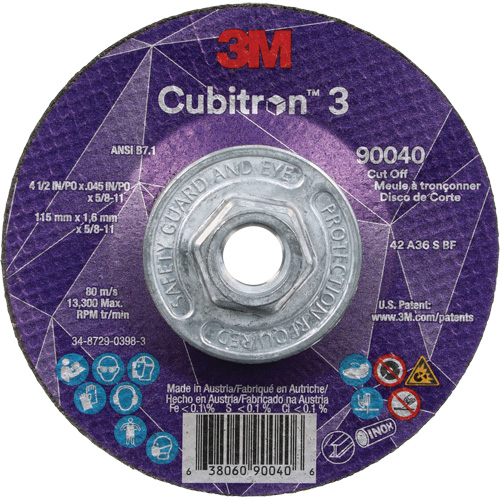 Cubitron 3 Cut-Off Wheel, 4-1/2" x 0.045", 5/8"-11 Arbor, Type T27, Ceramic, 13300 RPM EastCoast Offshore Supplies