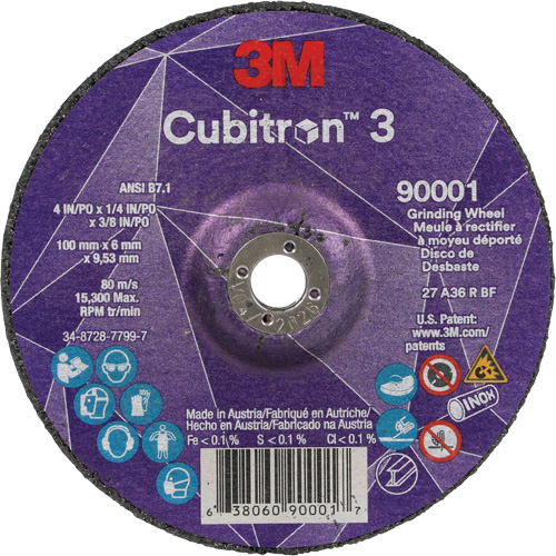 Meule a moyeu d&eacute;port&eacute; Cubitron 3, 4" x 1/4", Arbre 3/8", C&eacute;ramique, Type T27 EastCoast Offshore Supplies