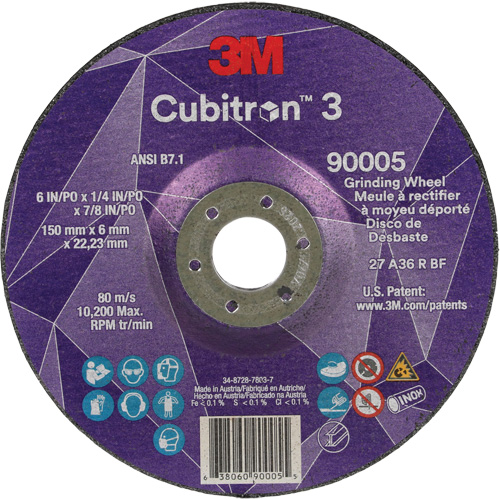 Cubitron 3 Depressed Centre Grinding Wheel, 6" x 1/4", 7/8" Arbor, Ceramic, Type T27 EastCoast Offshore Supplies