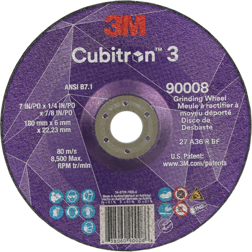 Cubitron 3 Depressed Centre Grinding Wheel, 7" x 1/4", 7/8" Arbor, Ceramic, Type T27 EastCoast Offshore Supplies