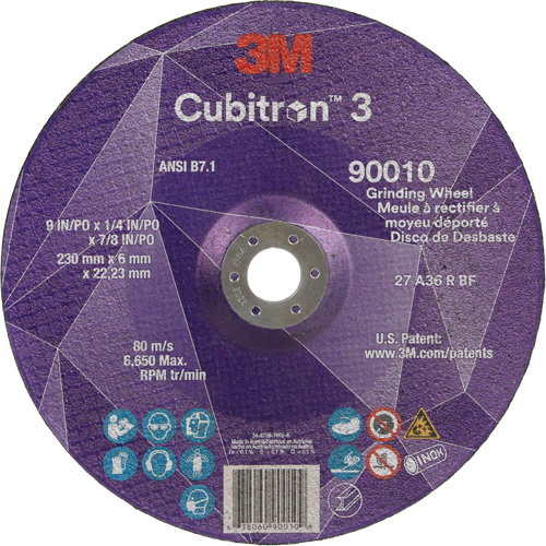 Cubitron 3 Depressed Centre Grinding Wheel, 9" x 1/4", 7/8" Arbor, Ceramic, Type T27 EastCoast Offshore Supplies