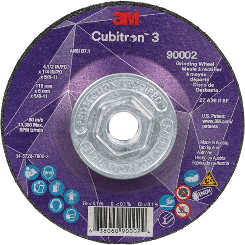 Cubitron 3 Depressed Centre Grinding Wheel, 4-1/2" x 1/4", 5/8"-11 Arbor, Ceramic, Type T27 EastCoast Offshore Supplies