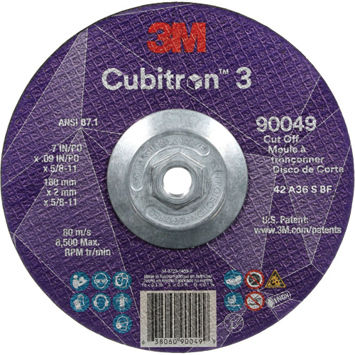 Cubitron 3 Cut-Off Wheel, 7" x 0.09", 5/8"-11 Arbor, Type T27, Ceramic, 8500 RPM EastCoast Offshore Supplies
