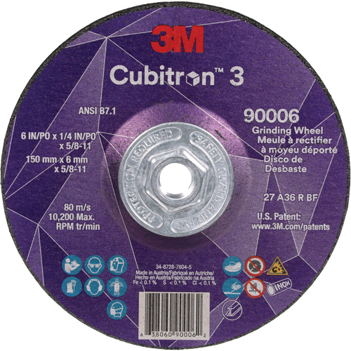 Cubitron 3 meule a moyeu d&eacute;port&eacute;, 6" x 0,25", Arbre 5/8"-11, C&eacute;ramique, Type T27 EastCoast Offshore Supplies