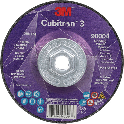 Cubitron 3 Depressed Centre Grinding Wheel, 5" x 0.25", 5/8"-11 Arbor, Ceramic, Type T27 EastCoast Offshore Supplies