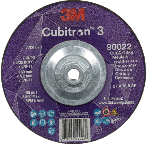 Cubitron 3 Cut and Grind Wheel, 7" x 5/32", 5/8"-11 Arbor, Type 27, 36 Grit, Ceramic EastCoast Offshore Supplies