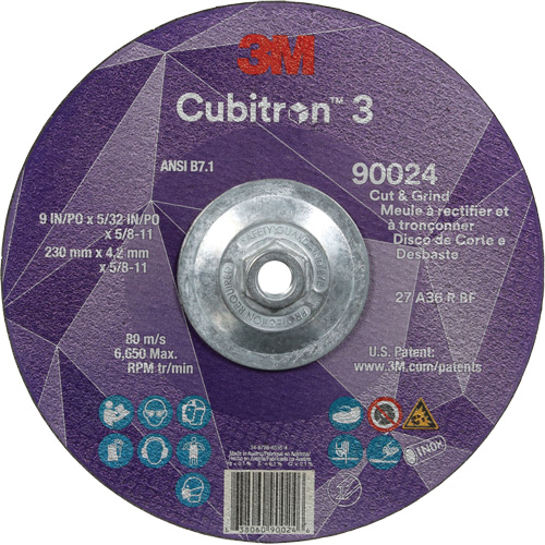 Cubitron 3 Cut and Grind Wheel, 9" x 5/32", 5/8"-11 Arbor, Type 27, 36 Grit, Ceramic EastCoast Offshore Supplies