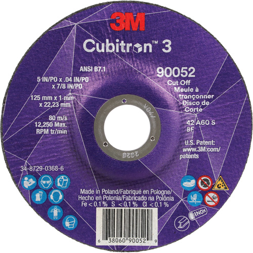 Cubitron 3 Cut-Off Wheel, 5" x 0.04", 7/8" Arbor, Type 27, Ceramic, 60 RPM EastCoast Offshore Supplies
