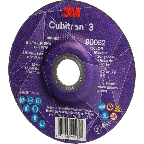 Cubitron 3 Cut-Off Wheel, 5" x 0.04", 7/8" Arbor, Type 27, Ceramic, 60 RPM EastCoast Offshore Supplies