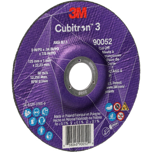 Cubitron 3 Cut-Off Wheel, 5" x 0.04", 7/8" Arbor, Type 27, Ceramic, 60 RPM EastCoast Offshore Supplies