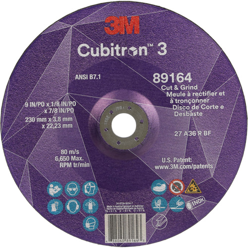 Cubitron 3 Cut and Grind Wheel, 9" x 1/8", 7/8" Arbor, Type 27, 36 Grit, Ceramic EastCoast Offshore Supplies