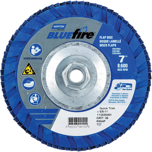 BlueFire&reg; Standard-Density Flap Disc, 7" x 5/8"-11, Type 27, P36 Grit, Zirconia Alumina EastCoast Offshore Supplies