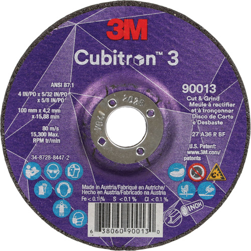 Meule &agrave; tronçonner Cubitron 3, 4" x 39/250", Arbre de 5/8", Type 27, Grain de 36, C&eacute;ramique EastCoast Offshore Supplies