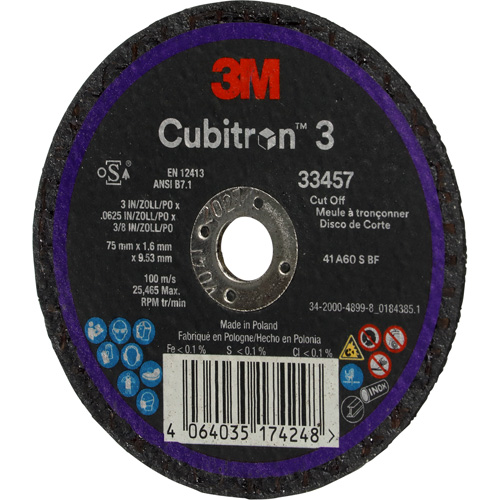 Cubitron 3 Cut-Off Wheel, 3" x 0.063", 3/8" Arbor, Ceramic EastCoast Offshore Supplies