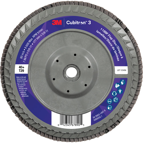 Disque &agrave; lamelles conique 1169F Cubitron 3 &agrave; changement rapide, 7" x 5/8"-11, Type T29, Grain 40+, C&eacute;ramique EastCoast Offshore Supplies