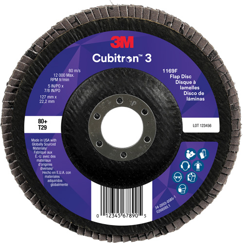 Cubitron 3 Conical  Flap Disc 1169F, 5" x 7/8", Type T29, 80+ Grit, Ceramic EastCoast Offshore Supplies
