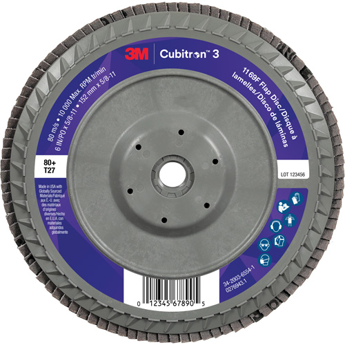 Disque &agrave; lamelles plate 1169F Cubitron 3 &agrave; changement rapide, 6" x 5/8"-11, Type T27, Grain 80+, C&eacute;ramique EastCoast Offshore Supplies