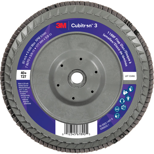 Cubitron 3 Flat Flap Disc with Quick Change 1169F, 7" x 5/8"-11, Type T27, 40+ Grit, Ceramic EastCoast Offshore Supplies