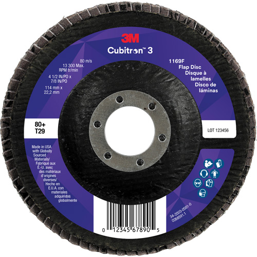 Cubitron 3 Conical  Flap Disc 1169F, 4-1/2" x 7/8", Type T29, 80+ Grit, Ceramic EastCoast Offshore Supplies