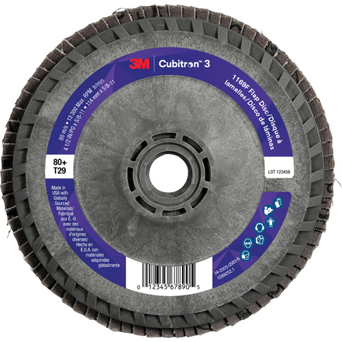 Cubitron 3 Conical  Flap Disc with Quick Change 1169F, 4-1/2" x 5/8"-11, Type T29, 80+ Grit, Ceramic EastCoast Offshore Supplies