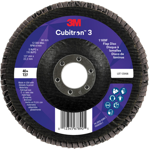 Cubitron 3 Flat Flap Disc 1169F, 5" x 7/8", Type T27, 40+ Grit, Ceramic EastCoast Offshore Supplies