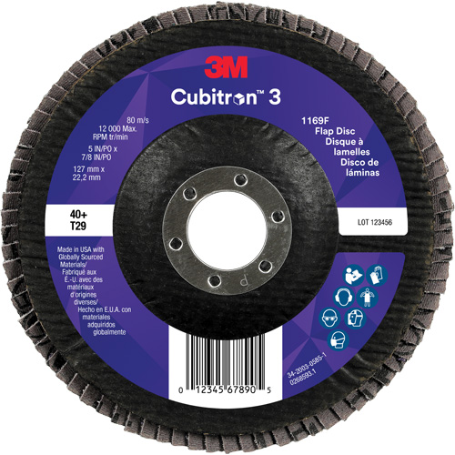Disque &agrave; lamelles conique 1169F Cubitron 3, 5" x 7/8", Type T29, Grain 40+, C&eacute;ramique EastCoast Offshore Supplies
