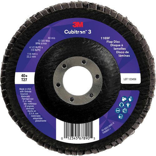 Cubitron 3 Flat Flap Disc 1169F, 4-1/2" x 7/8", Type T27, 40+ Grit, Ceramic EastCoast Offshore Supplies