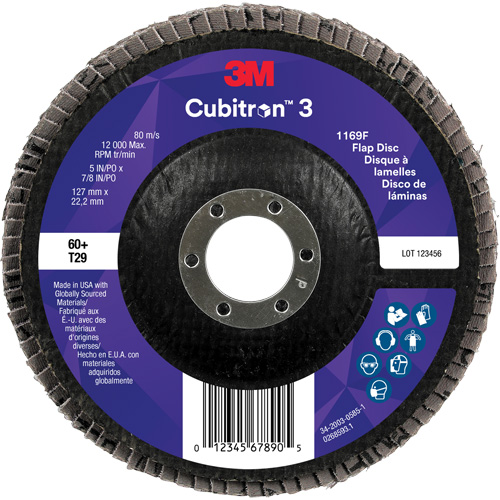 Cubitron 3 Conical  Flap Disc 1169F, 5" x 7/8", Type T29, 60+ Grit, Ceramic EastCoast Offshore Supplies