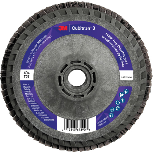 Disque &agrave; lamelles plate 1169F Cubitron 3 &agrave; changement rapide, 4-1/2" x 5/8"-11, Type T27, Grain 40+, C&eacute;ramique EastCoast Offshore Supplies