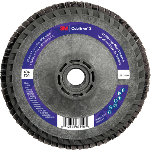 Disque &agrave; lamelles conique 1169F Cubitron 3 &agrave; changement rapide, 5" x 5/8"-11, Type T29, Grain 40+, C&eacute;ramique EastCoast Offshore Supplies