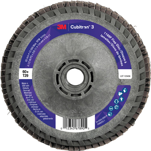 Disque &agrave; lamelles conique 1169F Cubitron 3 &agrave; changement rapide, 4-1/2" x 5/8"-11, Type T29, Grain 60+, C&eacute;ramique EastCoast Offshore Supplies