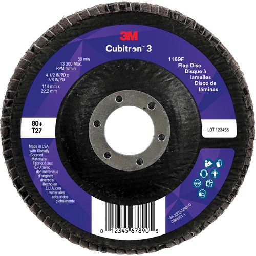 Cubitron 3 Flat Flap Disc 1169F, 4-1/2" x 7/8", Type T27, 80+ Grit, Ceramic EastCoast Offshore Supplies
