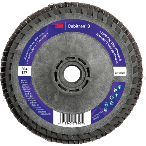 Disque &agrave; lamelles plate 1169F Cubitron 3 &agrave; changement rapide, 4-1/2" x 5/8"-11, Type T27, Grain 80+, C&eacute;ramique EastCoast Offshore Supplies