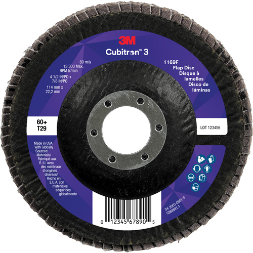 Cubitron 3 Conical  Flap Disc 1169F, 4-1/2" x 7/8", Type T29, 60+ Grit, Ceramic EastCoast Offshore Supplies