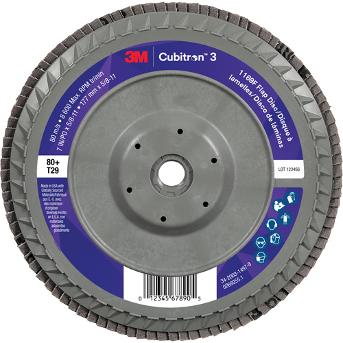 Disque &agrave; lamelles plate 1169F Cubitron 3, 7" x 5/8"-11, Type T29, Grain 80+, C&eacute;ramique EastCoast Offshore Supplies