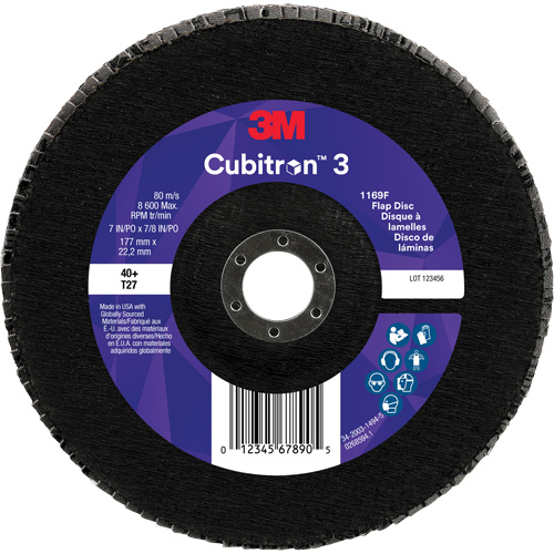Disque &agrave; lamelles plate 1169F Cubitron 3, 7" x 7/8", Type T27, Grain 40+, C&eacute;ramique EastCoast Offshore Supplies