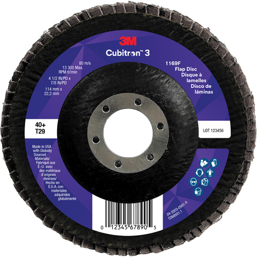 Disque &agrave; lamelles conique 1169F Cubitron 3 &agrave; changement rapide, 4-1/2" x 7/8", Type T29, Grain 40+, C&eacute;ramique EastCoast Offshore Supplies
