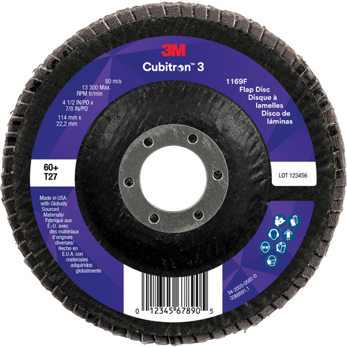 Cubitron 3 Flat Flap Disc 1169F, 4-1/2" x 7/8", Type T27, 60+ Grit, Ceramic EastCoast Offshore Supplies