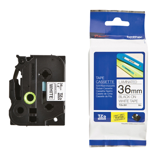 Tape Cartridge for P-touch&reg; Labeling System, 36 mm x 26-1/4', Black on White EastCoast Offshore Supplies