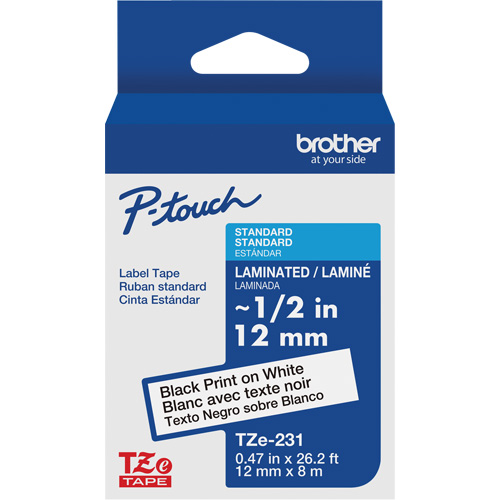 Cartouches de ruban Tze, 12 mm x 26-1/4', Noir sur blanc EastCoast Offshore Supplies