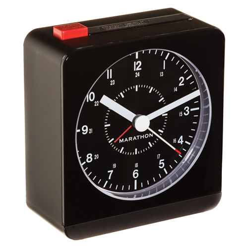 Desk Alarm Clock, Analog, Battery Operated, 3.5" W x 1.5" D x 3.75" H, Black EastCoast Offshore Supplies