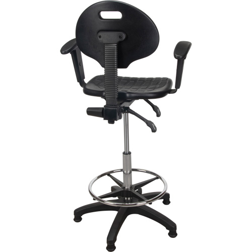 Heavy-Duty Ergonomic Stool with Adjustable Arm Rests, Stationary, Adjustable, 39" - 48", Polyurethane Seat, Black EastCoast Offshore Supplies