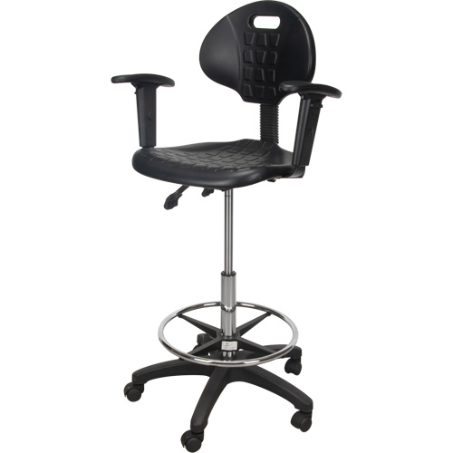 Heavy-Duty Ergonomic Stool with Adjustable Arm Rests & Nylon Stem Casters, Mobile, Adjustable Height, 250 lbs. Capacity EastCoast Offshore Supplies