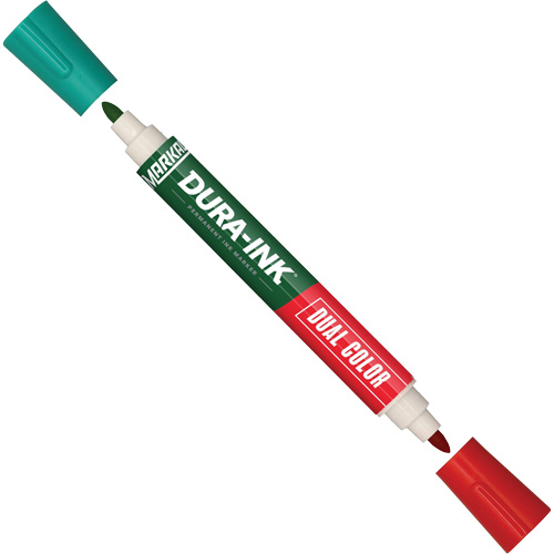 Marqueur &agrave; encre permanente et double couleur Markal Dura-Ink, Vert/Rouge, Pointe Ronde EastCoast Offshore Supplies