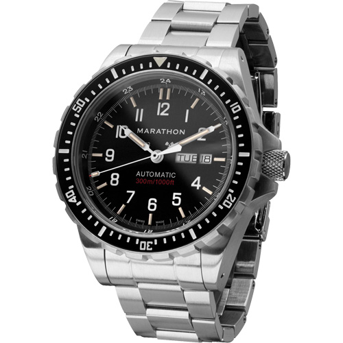 Tr&egrave;s grande montre automatique avec jour/date avec bracelet en acier inoxydable, Num&eacute;rique, &agrave; piles, 46 mm, Argent EastCoast Offshore Supplies